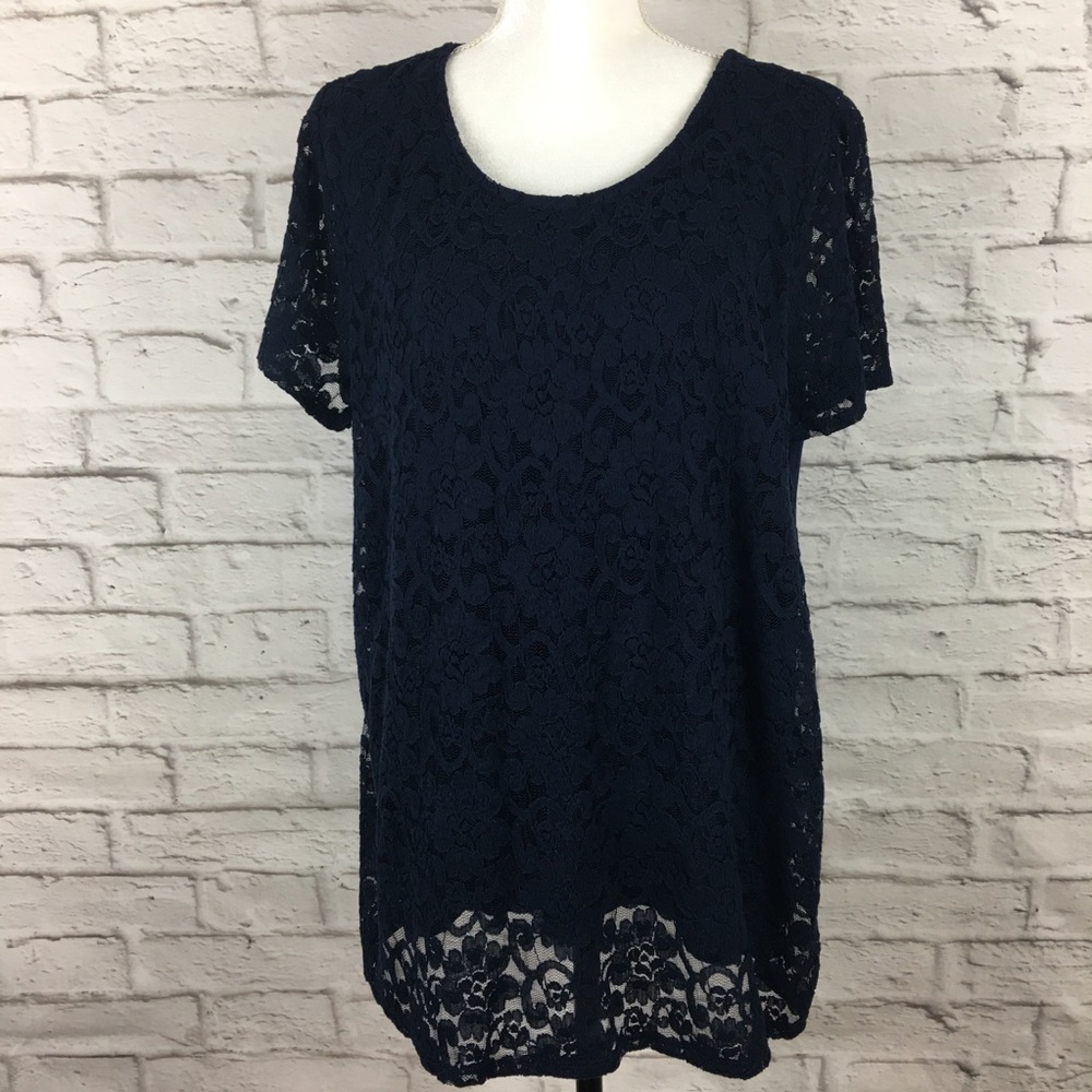 Le Lis women lace top stitch fix navy 1X